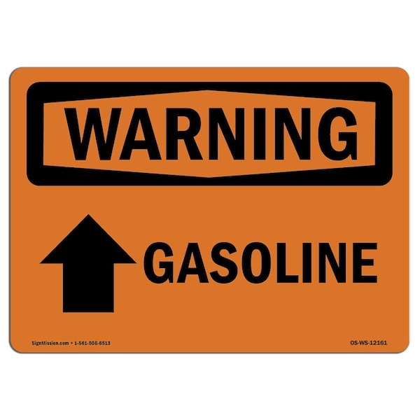 Safety Sign, OSHA WARNING, 3.5" Height, Gasoline (Up Arrow), Landscape, 10PK